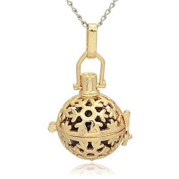 Golden Tone Brass Hollow Round Cage Pendants, with No Hole Spray Painted Brass Ball Beads, DarkSlate Blue, 35x25x21mm, Hole: 3x8mm