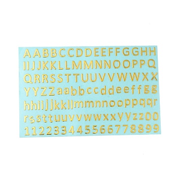 Brass Self-Adhesive Picture Stickers, Metal Decals for Phone Case Decor, Number, Letter Pattern, 50x75x0.1mm, Sticker: 3~5.5x0.8~5mm