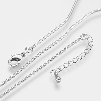 Long-Lasting Plated Brass Snake Chain Necklaces, with Lobster Claw Clasp, Nickel Free, Real Platinum Plated, 18.1 inch (46cm), 1mm