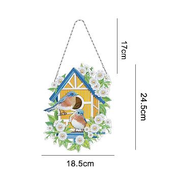 DIY Plastic Hanging Sign Diamond Painting Kit, for Home Decorations, Flower with Bird, Mixed Color, 245x185mm