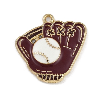 Alloy Enamel Pendants, Golden, Baseball Glove, 25x25x3mm, Hole: 1.8mm