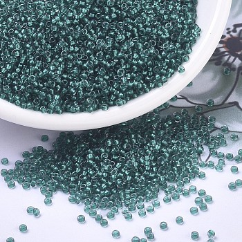 MIYUKI Round Rocailles Beads, Japanese Seed Beads, 11/0, (RR1933) Semi-Frosted Emerald Lined Light Gray, 2x1.3mm, Hole: 0.8mm, about 50000pcs/pound