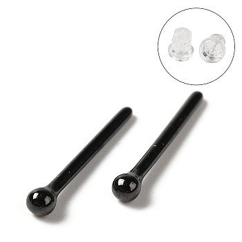 Hypoallergenic Bioceramics Zirconia Ceramic Ball Stud Earrings, No Fading and Nickel Free, Round, Black, 13.5x2mm