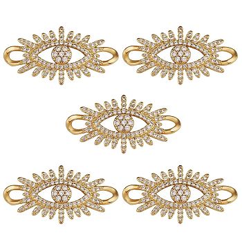 5Pcs Brass Micro Pave Clear Cubic Zirconia Links Connectors, Long-Lasting Plated, Eye, Real 18K Gold Plated, 35x17x4mm, Hole: 2.4x3.8mm