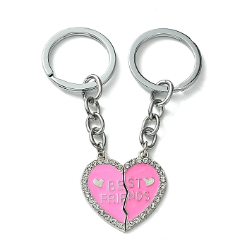 Alloy Enamel Keychain, with Alloy Rings, Deep Pink, 8.5cm