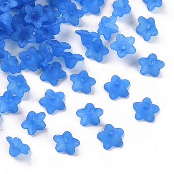 Transparent Acrylic Beads, Flower, Frosted, Blue, 10x5mm, Hole: 1mm, about 4600pcs/500g