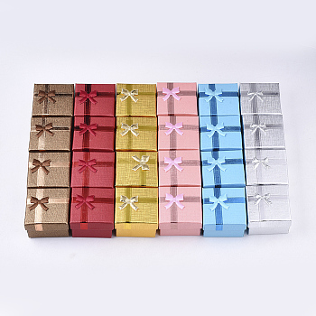 Cardboard Ring Boxes, with Yarn Bowknot and Sponge Inside, Square, Mixed Color, 4.2x4.2x3.1cm, Inner Size: 3.5x3.6cm