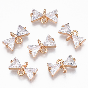 Rhinestone Connectors Charms, with Light Gold Plated Brass Findings, Long-Lasting Plated, Faceted, Bowknot, Crystal, 6.5x12x3.5mm, Hole: 1.2mm