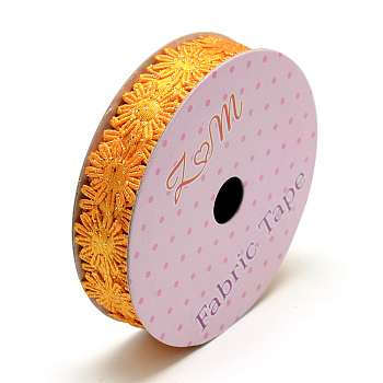 Glitter Powder Polyester Ribbons, Flower, Orange, 5/8 inch(17mm), about 2yards/roll(1.8288m/roll)
