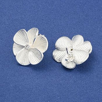 Rack Plating Brass Stud Earrings, Cadmium Free & Lead Free, Long-Lasting Plated, Flower, Silver, 22x21mm