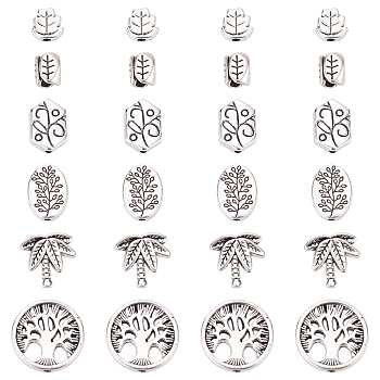 SUNNYCLUE 120Pcs 6 Style Tibetan Style Alloy Beads, Cadmium Free & Lead Free, Leaf  & tree, Mixed Color, 20pcs/style