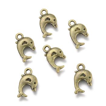 Dolphin Tibetan Style Alloy Pendants, Cadmium Free & Nickel Free & Lead Free, Antique Bronze, 17x10x2mm, Hole: 2mm, about 1250pcs/1000g