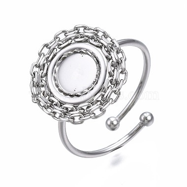 Non-Tarnish 304 Stainless Steel Open Cuff Finger Ring Cabochon Settings(STAS-T060-15P)-3