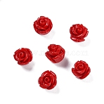 Synthetic Coral Carved Beads, Dyed, Flower, Half Drilled, Red, 8x8mm, Hole: 1.4mm(CORA-C003-18A)