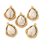 Dyed Synthetic Turquoise Pendants, Irregular Teardrop Charms, Ion Plating(IP), Floral White, 21.5x15.5x5.5mm, Hole: 1.3mm(GG-L002-01G-01)