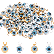 80Pcs 2 Colors Eco-Friendly Brass Enamel Charms, Long-Lasting Plated, Lead Free & Cadmium Free, Flat Round with Evil Eye, Golden & Silver, 7.5x5x2mm, Hole: 1.4mm, 40pcs/color(KK-FH0003-97)