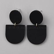 Acrylic Geometry Dangle Stud Earrings, Alloy Jewelry for Women, Black, 42mm, Pin: 0.7mm(EJEW-WH0013-65A)