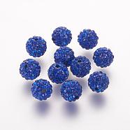 Polymer Clay Rhinestone Beads, Grade A, Round, Pave Disco Ball Beads, Cobalt, 8x7.5mm, Hole: 1mm(RB-K050-8mm-C19)