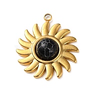 Synthetic Turquoise Dyed Sun Pendants, Golden Plated 304 Stainless Steel Sun Charms, 19.5x17x4.5mm, Hole: 1.6mm(STAS-P328-05G-02)