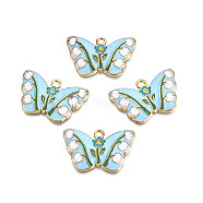 Alloy Enamel Pendants, Cadmium Free & Nickel Free & Lead Free, Light Gold, Butterfly with Tulip, Light Sky Blue, 17.5x28x2.5mm, Hole: 1.8mm(ENAM-N055-112B)
