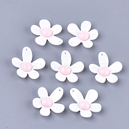 Resin Pendants, Flower, White, 39x36x8.5mm, Hole: 1.5mm(RESI-S374-10A-04)