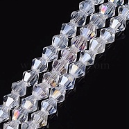 Glass Beads Strands, AB Color Plated, Faceted, Bicone, Clear AB, 4x4mm, Hole: 1mm, about 92~96pcs/strand, 13.78~14.37 inch(EGLA-S056-04)