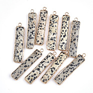 Natural Dalmatian Jasper Pendants, with Brass Findings, Faceted, Rectangle, Golden, 46.5x10x5mm, Hole: 2mm(G-S344-23D)