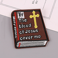 Holy Bible Book Computerized Embroidery Cloth Iron on/Sew on Patches, Costume Accessories, Coconut Brown, 75x65mm(DIAM-PW0015-15)