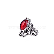 Resin Adjustable Finger Ring, Dragon Antique Silver Alloy Finger Ring, Red, Wide: 20~45mm(PW23031876273)