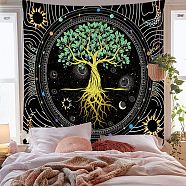 Polyester Tree of Life Pattern Trippy Wall Hanging Tapestry, Sun Moon Hippie Tapestry for Bedroom Living Room Decoration, Rectangle, Lime Green, 1500x1300mm(TREE-PW0001-32A-01)