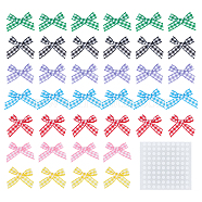 140Pcs 7 Colors Handmade Woven Costume Accessories, Tartan Pattern Ribbon Bowknot, with 2 Sheets Paper Stickers, Mixed Color, Bowknot: 30x25x3mm, 20pcs/color(DIY-FG0003-67)