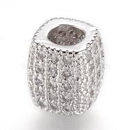 Brass Micro Pave Cubic Zirconia Beads, Real Platinum Plated, Cuboid
, 7x6x6mm, Hole: 2.5mm(ZIRC-F062-14P)