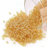 TOHO Round Seed Beads, Japanese Seed Beads, (162) Transparent AB Light Amber, 15/0, 1.5mm, Hole: 0.7mm, about 15000pcs/50g(SEED-XTR15-0162)