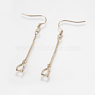 Brass Earring Hooks, with Ice Pick Pinch Bails and Twisted Chains, Long-Lasting Plated, Lead Free & Cadmium Free, Golden, 53x6x3mm, 21 Gauge, Pin: about 0.7mm(KK-I618-26G-RS)