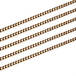2M Two Tone Handmade Brass Curb Chains, with Enamel, Unwelded, Long-Lasting Plated, Real 18K Gold Plated, Black, 6x5x1.2mm, 2m/box(CHC-SZ0001-34B)