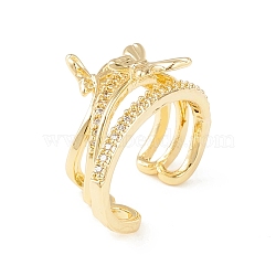 Clear Cubic Zirconia Butterfly Cuff Ring, Wide Wrapped Open Ring for Women, Cadmium Free & Lead Free, Real 18K Gold Plated, Inner Diameter: 10.5mm(RJEW-K235-13G)