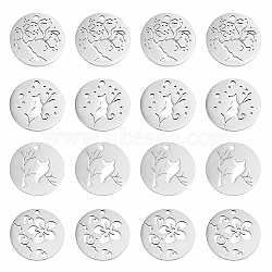24Pcs 4 Style 201 Stainless Steel Pendants, Flat Round, Stainless Steel Color, 20x1.1mm, Hole: 1.5mm, 6pcs/style(STAS-DC0006-74)