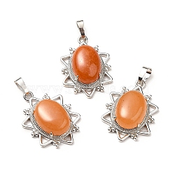 Natural Red Aventurine Pendants, Flower Charms, with Platinum Tone Brass Findings, Cadmium Free & Lead Free, 32x23x9.5~10.5mm, Hole: 7x5mm(G-B033-03P-18)