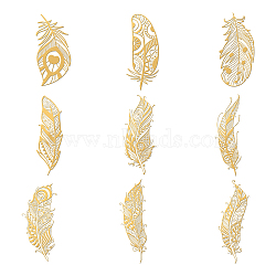 Nickel Decoration Stickers, Metal Resin Filler, Epoxy Resin & UV Resin Craft Filling Material, Feather Pattern, 40x40mm, 9 style, 1pc/style, 9pcs/set(DIY-WH0450-011)