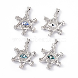 Natural Shell Pendants, Pentagram Charms with Eye, Dyed, with Rack Plating Platinum Tone Brass Findings, Long-Lasting Plated, Mixed Color, 35x28x5mm, Hole: 6X4.5mm(KK-M234-03P)