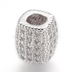 Brass Micro Pave Cubic Zirconia Beads, Real Platinum Plated, Cuboid
, 7x6x6mm, Hole: 2.5mm(ZIRC-F062-14P)