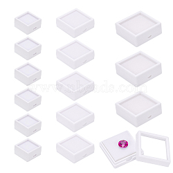 24Pcs Acrylic and Plastic Jewelry Box, with Sponge, Square, White, 2.95~5.05x2.95~5.05x1.5~2cm(OBOX-BC0001-10)
