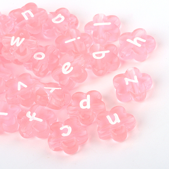 Transparent Acrylic Flower Horizontal Hole Letter Beads, Pink, 11.5x11.5x4mm, Hole: 2mm, about 1300pcs/500g