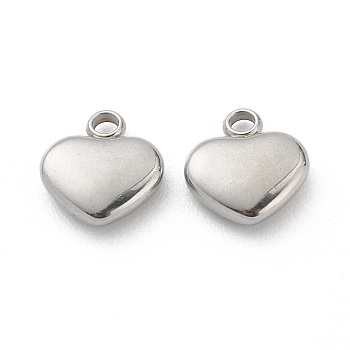 304 Stainless Steel Pendants, Heart, Stainless Steel Color, 10x9x3mm, Hole: 1.6mm