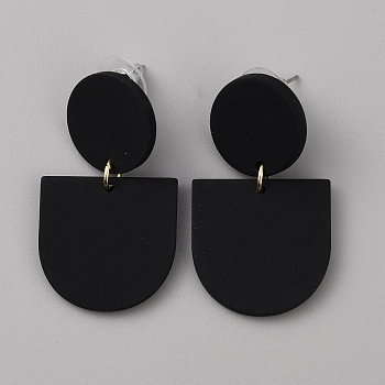 Acrylic Geometry Dangle Stud Earrings, Alloy Jewelry for Women, Black, 42mm, Pin: 0.7mm