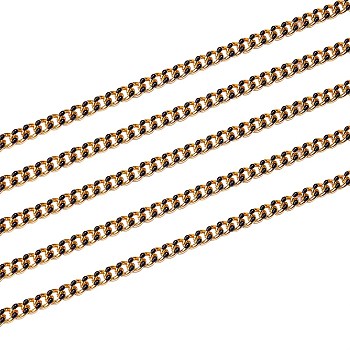 2M Two Tone Handmade Brass Curb Chains, with Enamel, Unwelded, Long-Lasting Plated, Real 18K Gold Plated, Black, 6x5x1.2mm, 2m/box