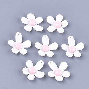Resin Pendants, Flower, White, 39x36x8.5mm, Hole: 1.5mm