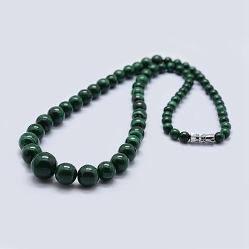 Natural Malachite Graduated Beaded Necklaces, with Brass Clasps, Sea Green, 18.9 inch(48cm)