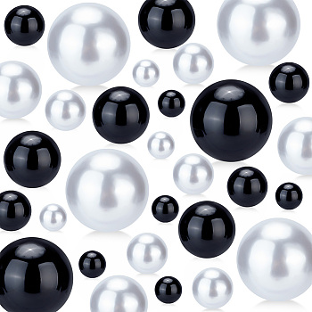 ABS Plastic Imitation Pearl Beads, No Hole, Round, Black, 10~30mm, 148pcs/set