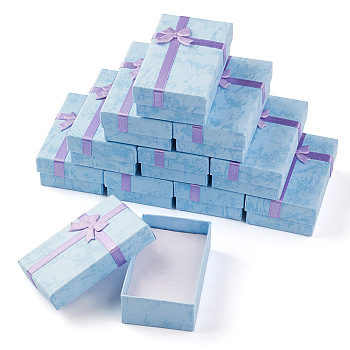 12Pcs Cardboard Jewelry Set Boxes, with Sponge Pad Inside, for Anniversaries, Weddings, Birthdays, Rectangle with Bowknot, Light Sky Blue, 8.25x5.3x2.65cm, Inner Size: 7.55x4.65cm, 12pcs/set